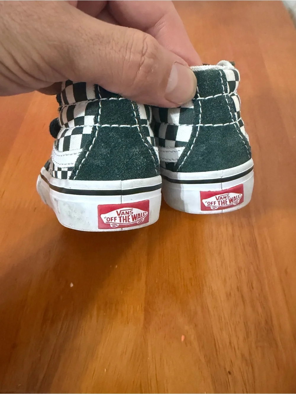 Vans Kids Checkerboard Velcro Sneakers - Black/White/Forest Green